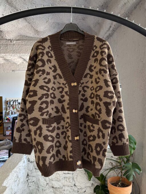 Leopard Cozy Oversized Πλεκτή Ζακέτα