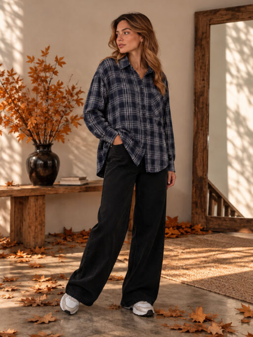 Autumn Check Oversized Καρό Πουκάμισο