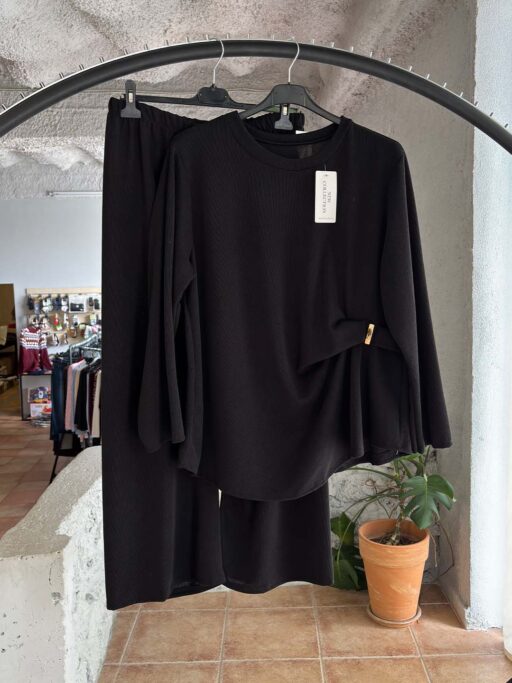 Plus Size Elegant Σετ Μπλούζα με Αγκράφα & Παντελόνα