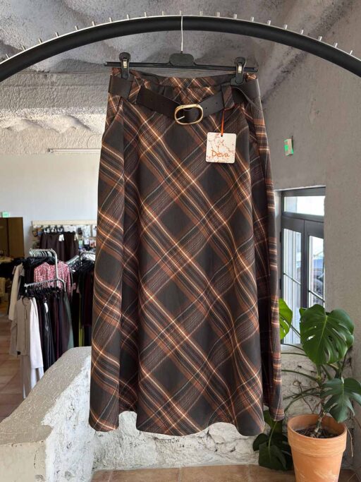 Autumn Check Suede Midi Φούστα με Ζώνη