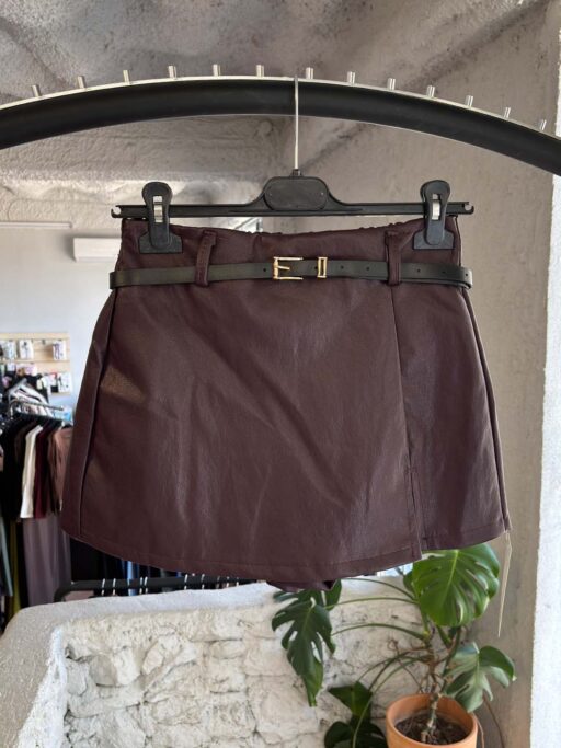 Urban Leather Δερματίνη Σορτσόφουστα με Λεπτή Ζώνη