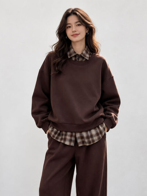 Check Layer Oversized Φούτερ με Καρό Πουκάμισο