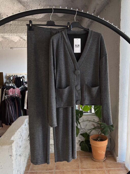 Elegant Ribbed Σετ με Μπλούζα & Παντελόνι Wide Leg