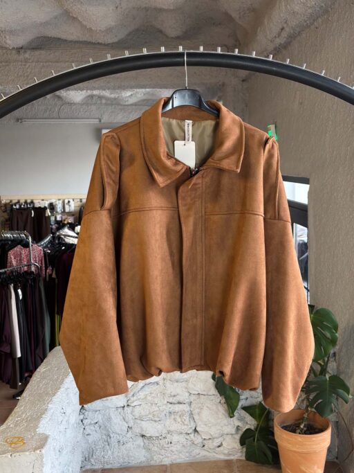 Suede Chic Oversized Bomber Jacket