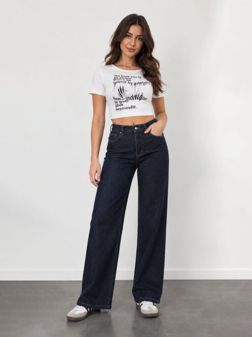 Plus Size Dark Denim Wide Leg Τζιν Παντελόνι