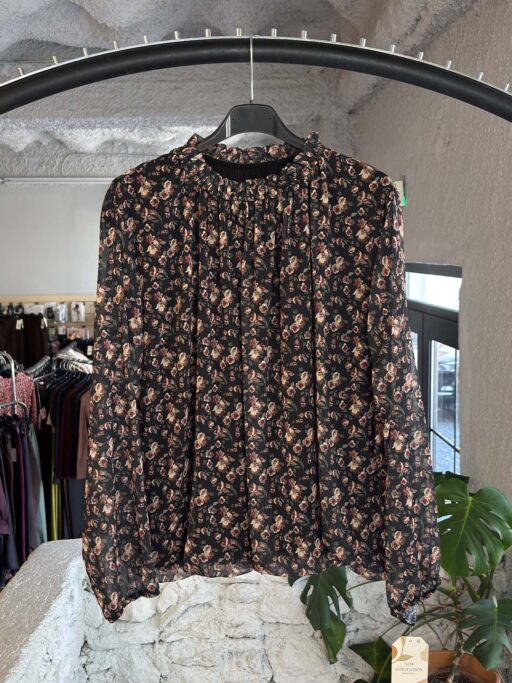 Vintage Blossom Floral Μπλούζα με Ημιδιάφανα Μανίκια