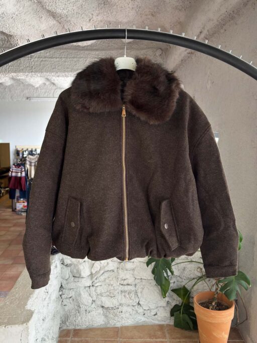 Luxe Fur Collar Balloon Bomber Μπουφάν