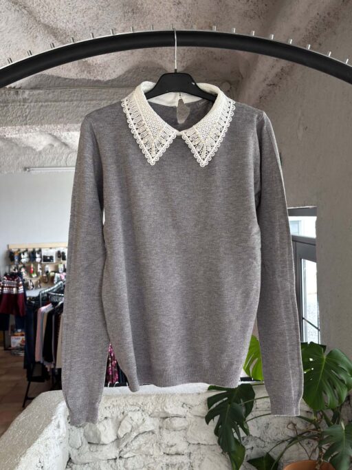 Pearl Lace Collar Πλεκτή Μπλούζα
