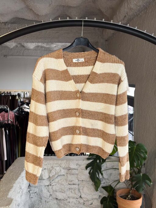 Striped Flower Buttons Πλεκτή Ζακέτα