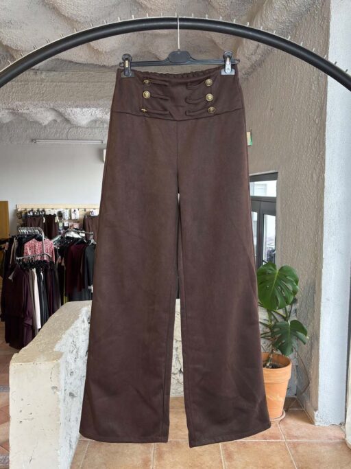 Suede Gold Button Wide Leg Παντελόνι