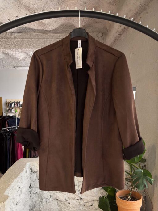 Plus Size Suede Long Blazer