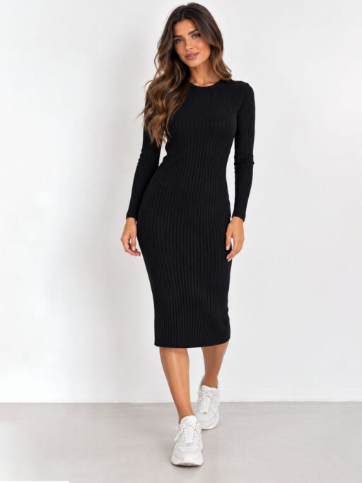 Elegant Rib Bodycon Midi Φόρεμα