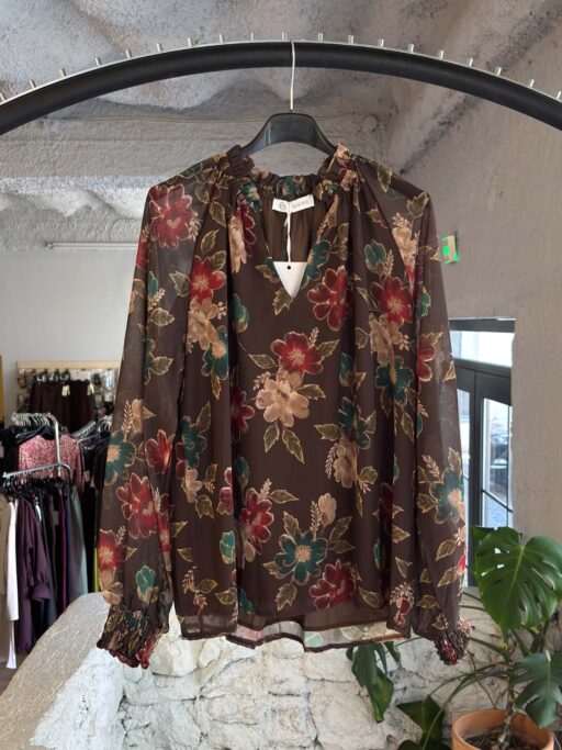 Vintage Floral Μπλούζα με V Λαιμόκοψη