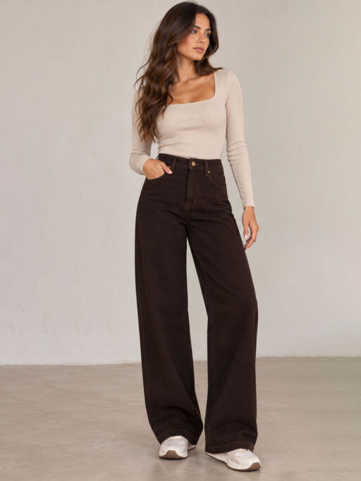 Dark Chocolate Avenue Wide Leg Τζιν Παντελόνι
